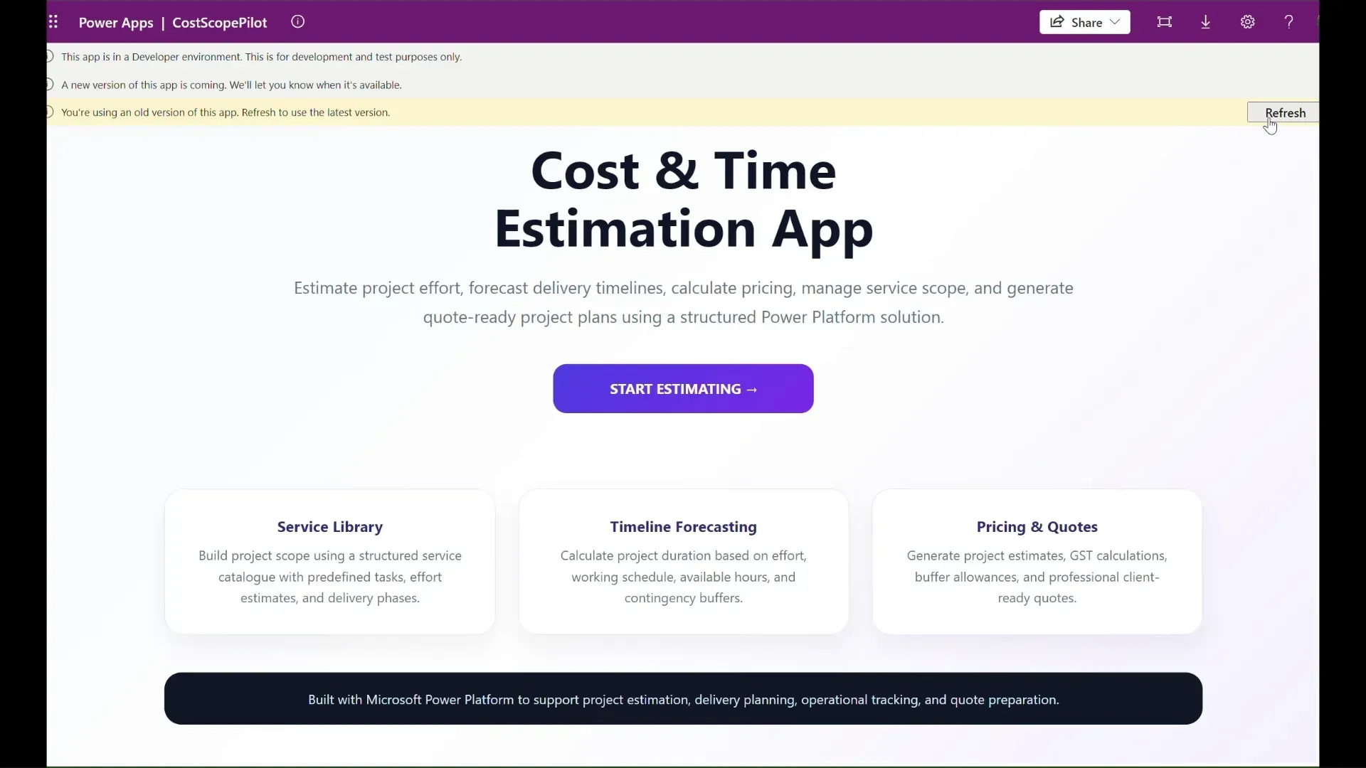 Estimation, Pricing and Planning Tool